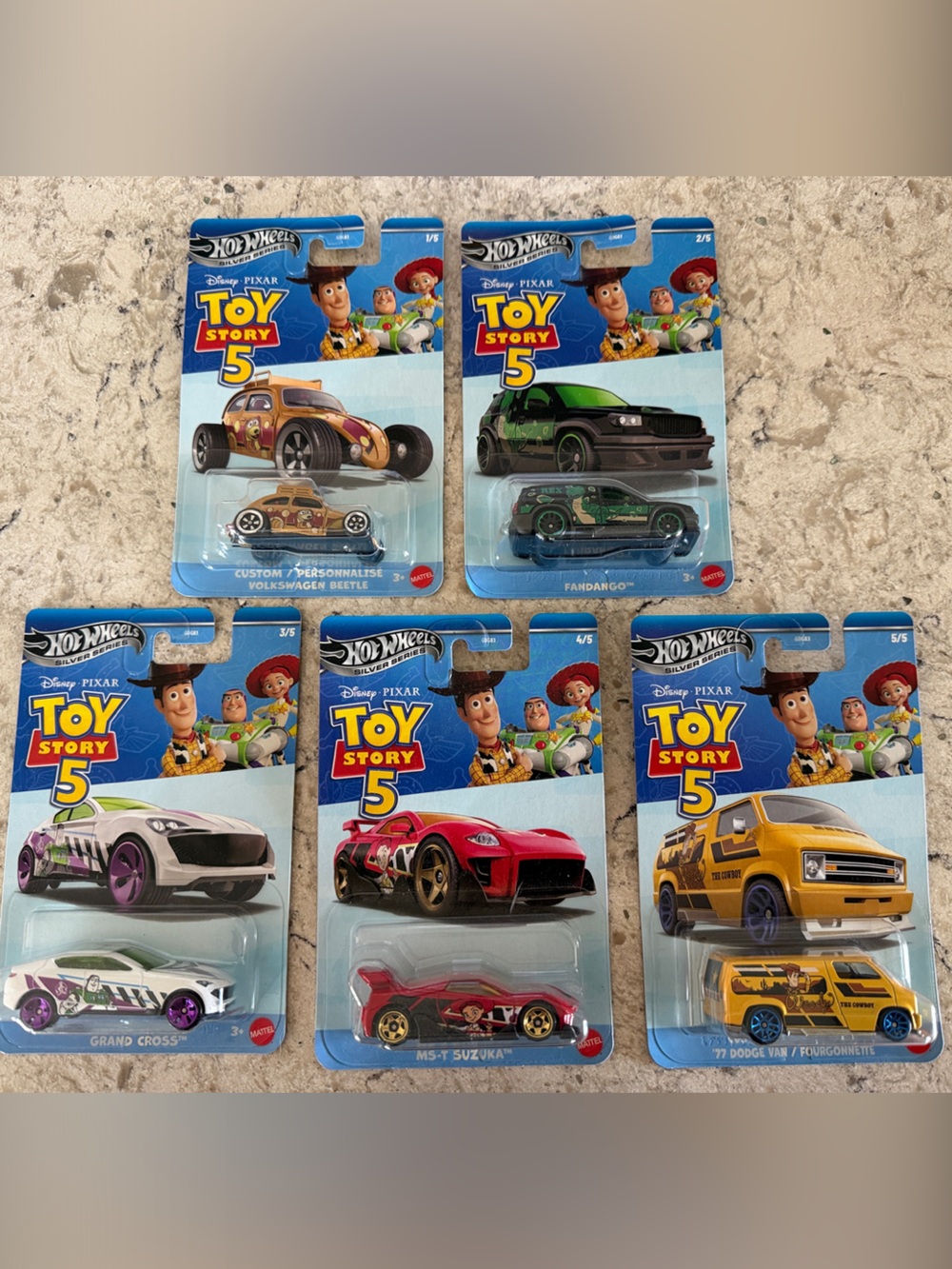 *Complete Set* Hot Wheels Toy Story 5 New in Package Woody Buzz Slinky Rex Jessi